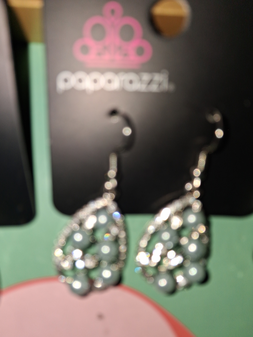 Paparazzi Mint Teardrop Cluster Earrings with Silver Accents
